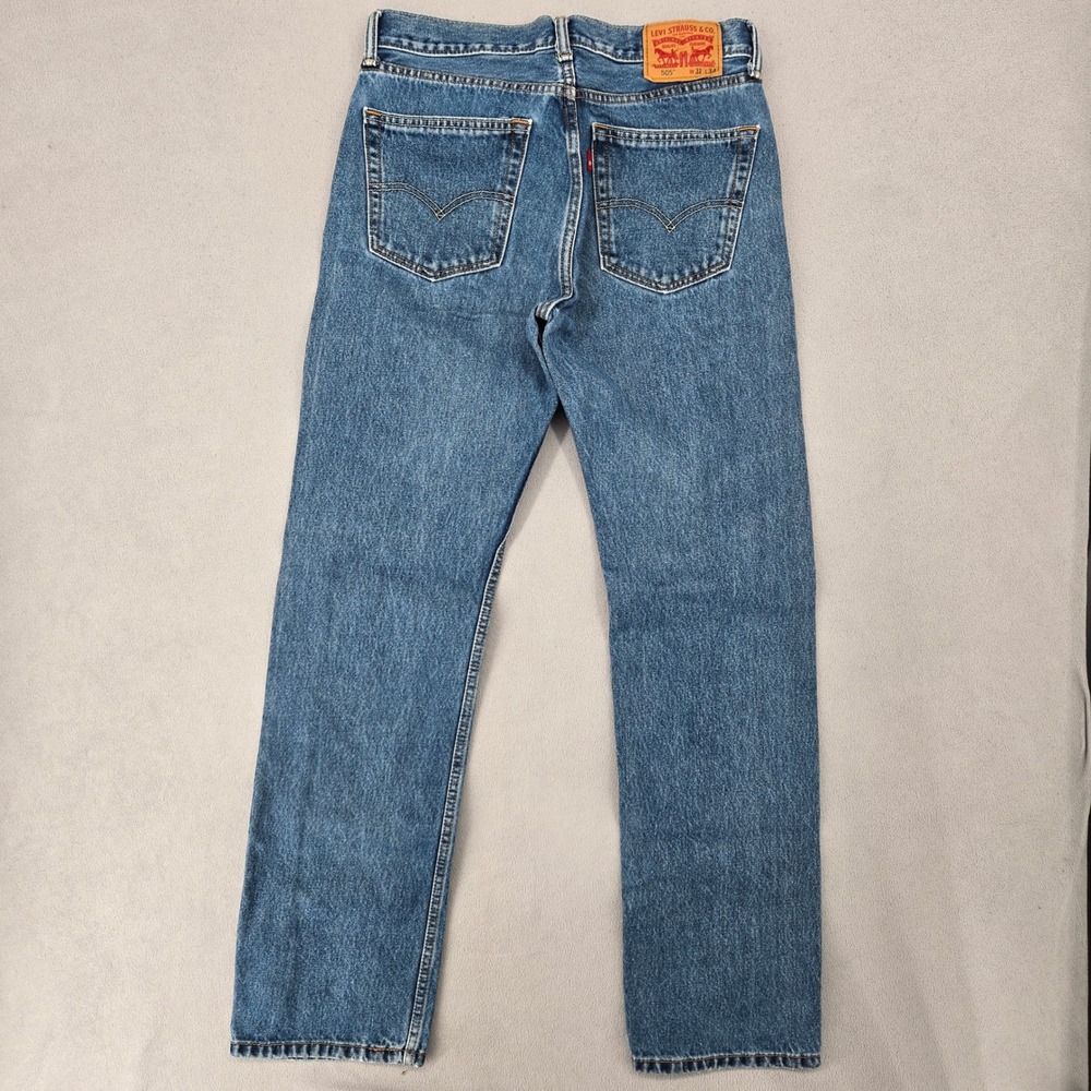 Levis Mens 31x34 505 Regular Fit Medium Wash Blue Straight Leg Denim Jeans